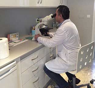 Dr. D. Manuel Muñoz Suárez Doctor mirando por un microscopio 